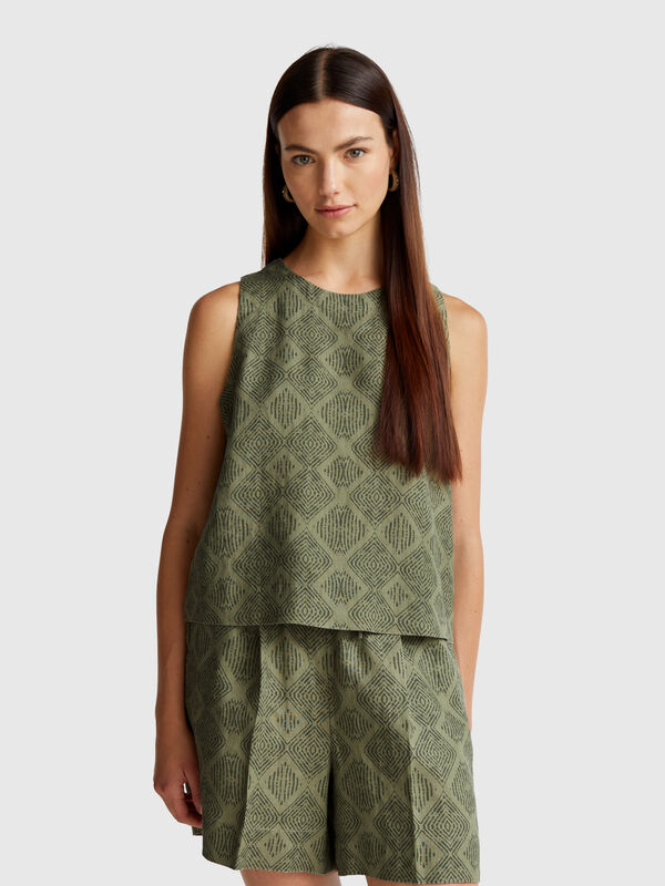 Printed top in pure linen Women